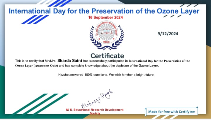 Quiz on International Day for the Preservation Ozone Layer