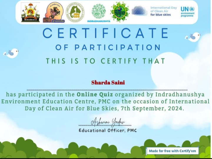 Quiz on International Day of Clean Air for Blue Skies with Certificate