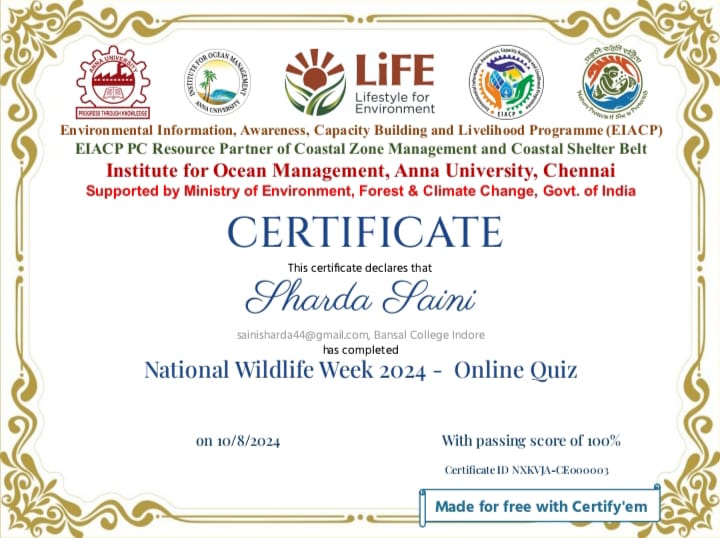 Quiz Contest on Wildlife Week 2024 with Certificate.