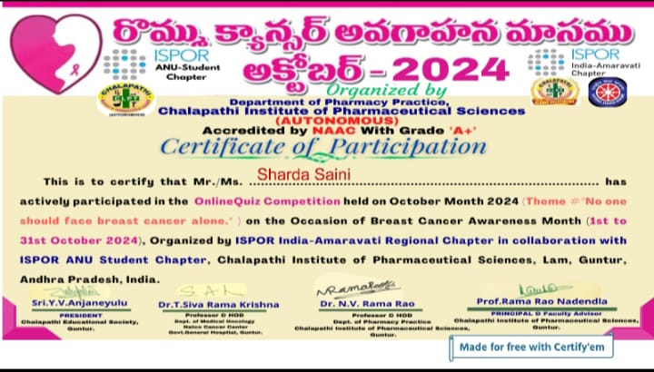 Quiz on Breast Cancer Awareness Month-2024 with Certificate