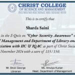 Cyber Security Awareness Quiz Competition Certificate.