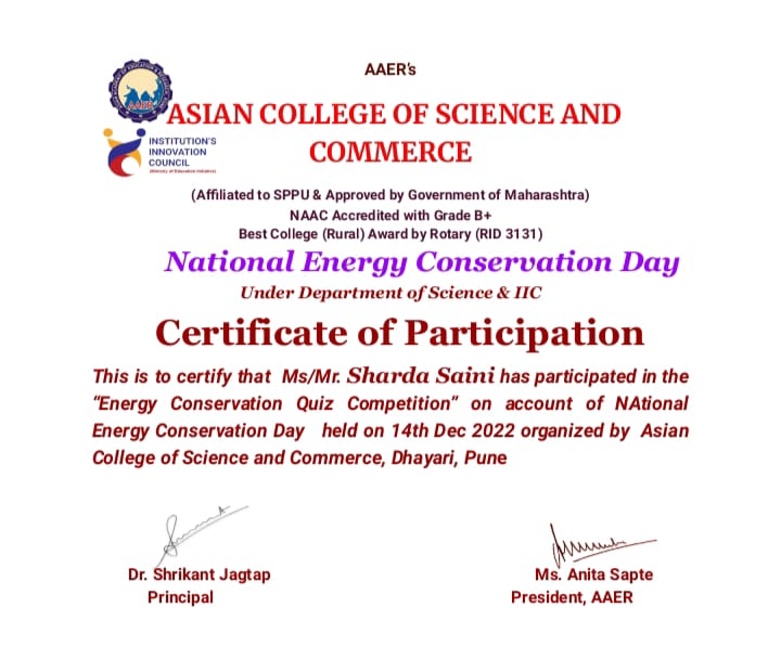 Quiz Competition Online Energy Conservation Certificate.