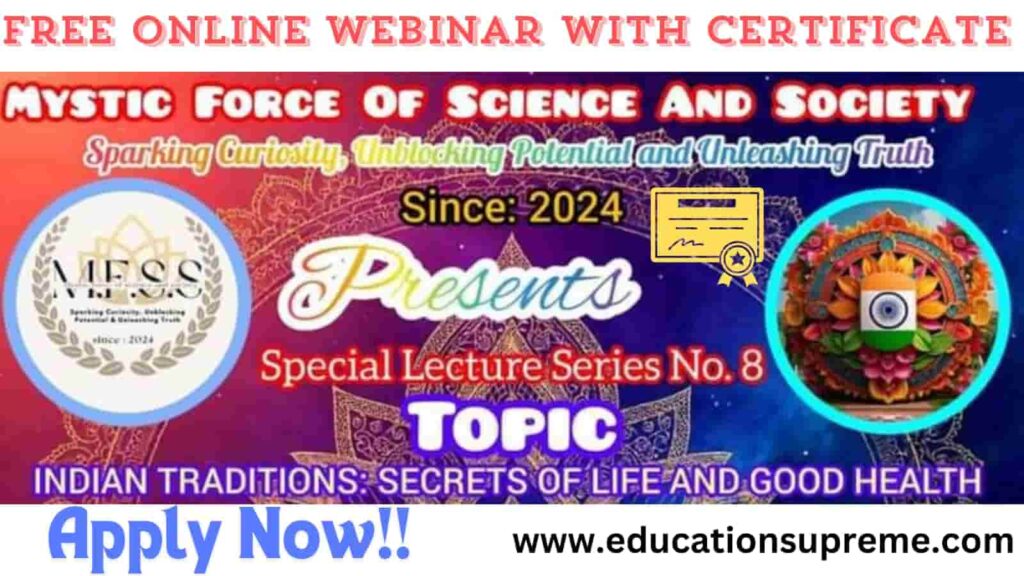 Webinar Indian Traditions: Secrets of Life and Good Health certificate.