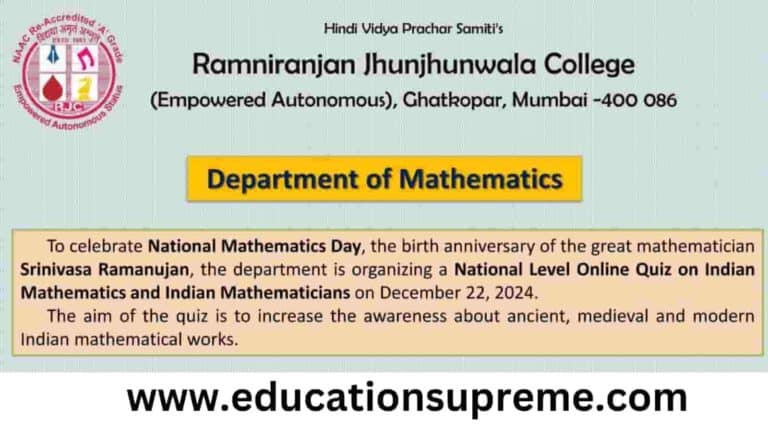 National Mathematics Day Quiz Online Competition Certificate.